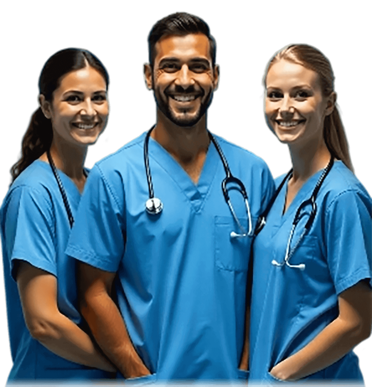 Three PrepFio nurses in scrubs